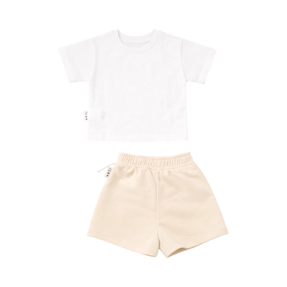 Completo ICON bambina t-shirt + bermuda beige – outfit estivo minimal INGFS001235