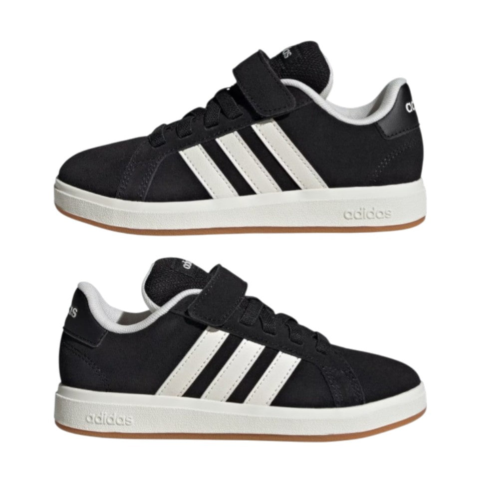 Adidas Sneaker Bambino JP5896 Nero con Bande Bianche, Velcro e Fondo Gum