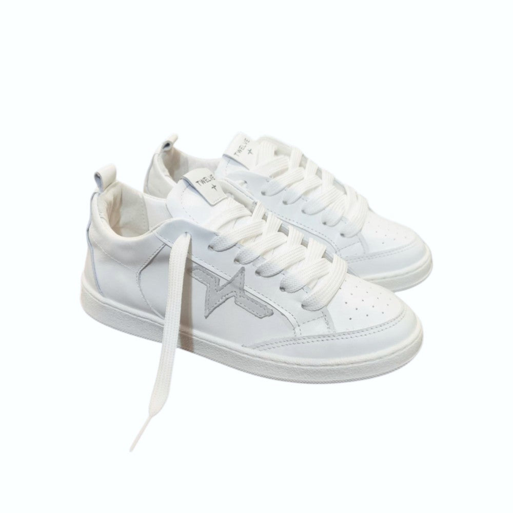 Twelve Sneakers Bambino in Pelle Bianca con Dettaglio Argento
