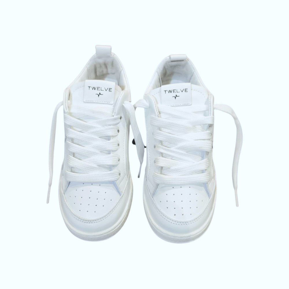 Twelve Sneakers Bambino in Pelle Bianca con Dettaglio Argento