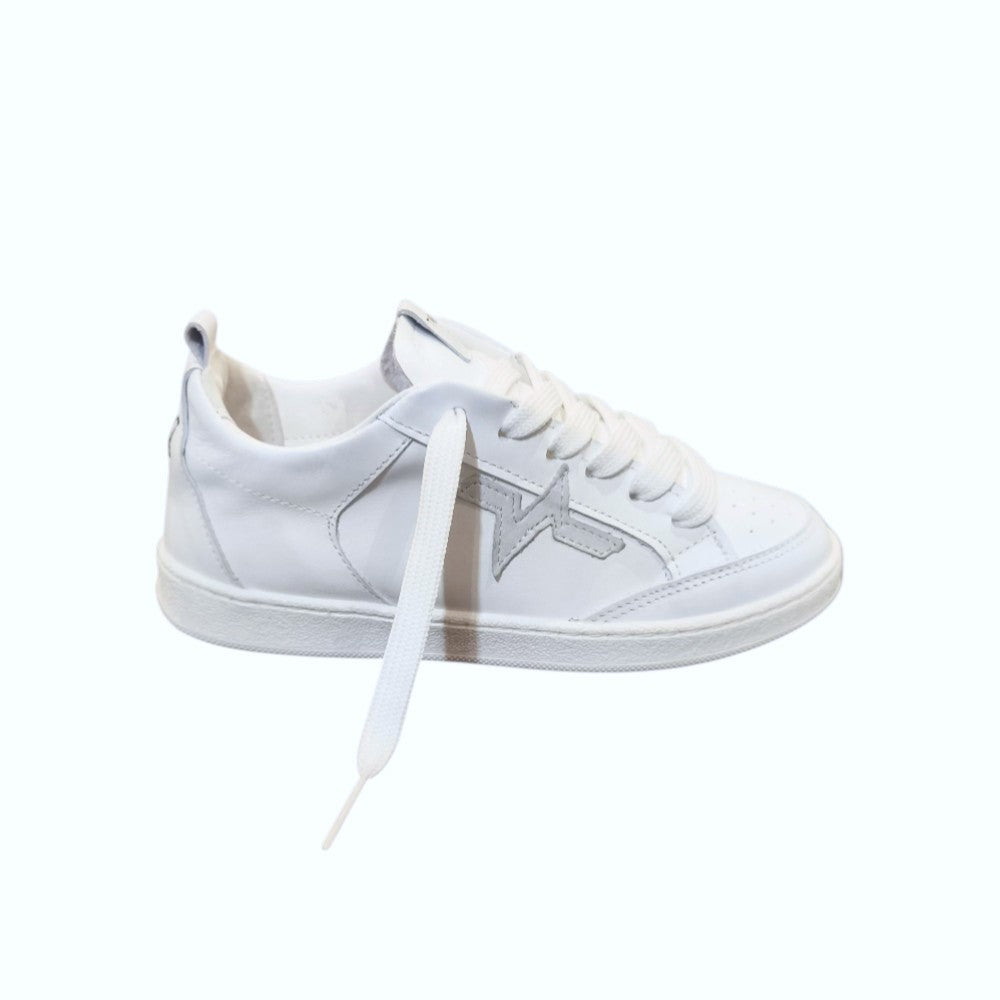 Twelve Sneakers Bambino in Pelle Bianca con Dettaglio Argento