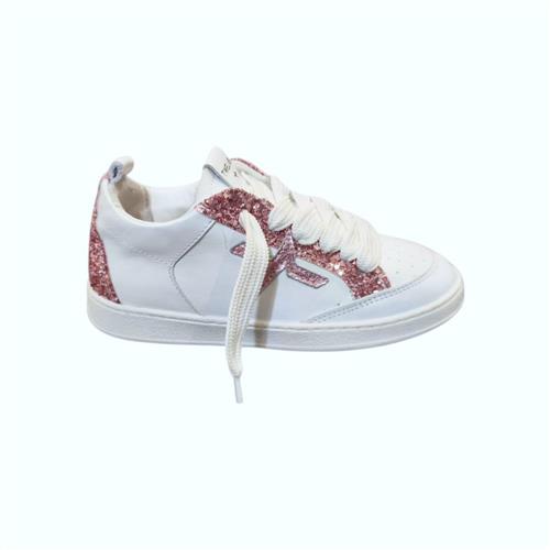 Twelve Sneakers Bambina in Pelle Bianca con Inserti Glitter Rosa
