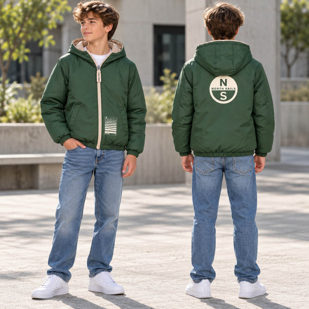 Giubbino Reversibile North Sails Ragazzo Sabbia/Verde con Cappuccio – NBA26062PI
