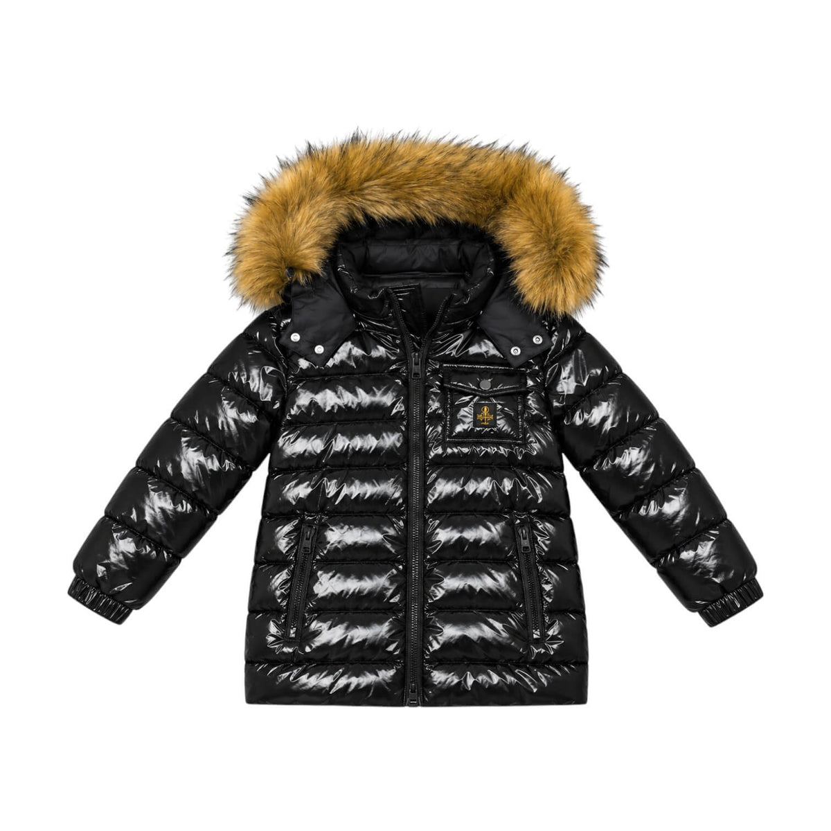 Giubbino Refrigiwear ragazzo nero lucido con pelliccia – R2157CW26