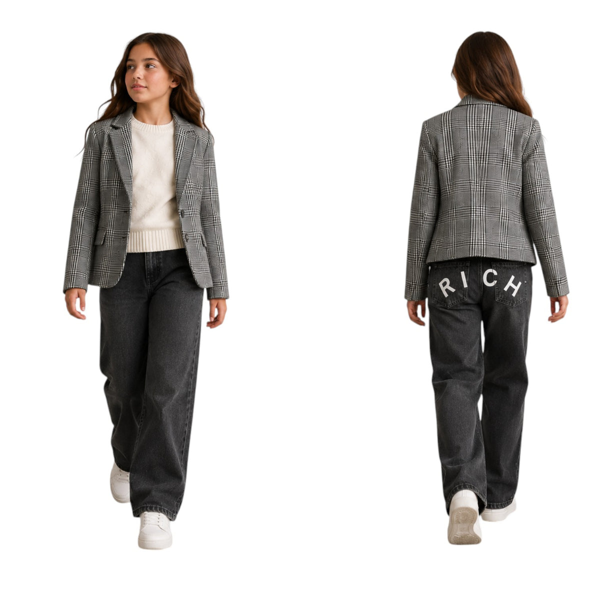 Jeans Richmond ragazza palazzo nero con maxi logo bianco posteriore