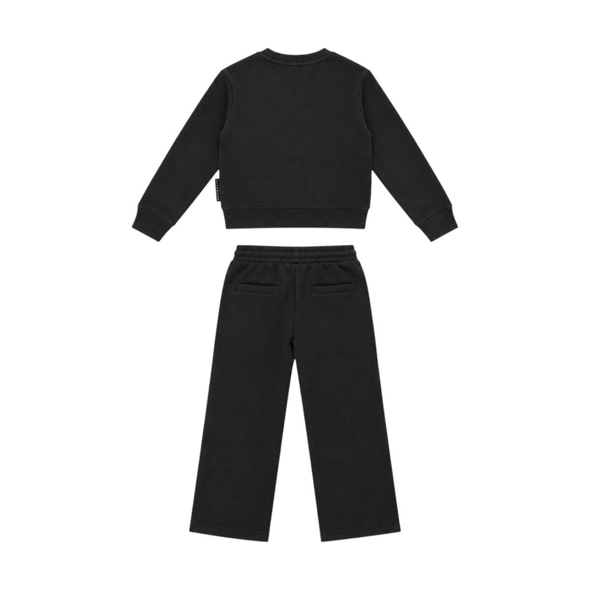 Tuta Richmond ragazza nera con felpa girocollo stampa stella e pantalone wide leg