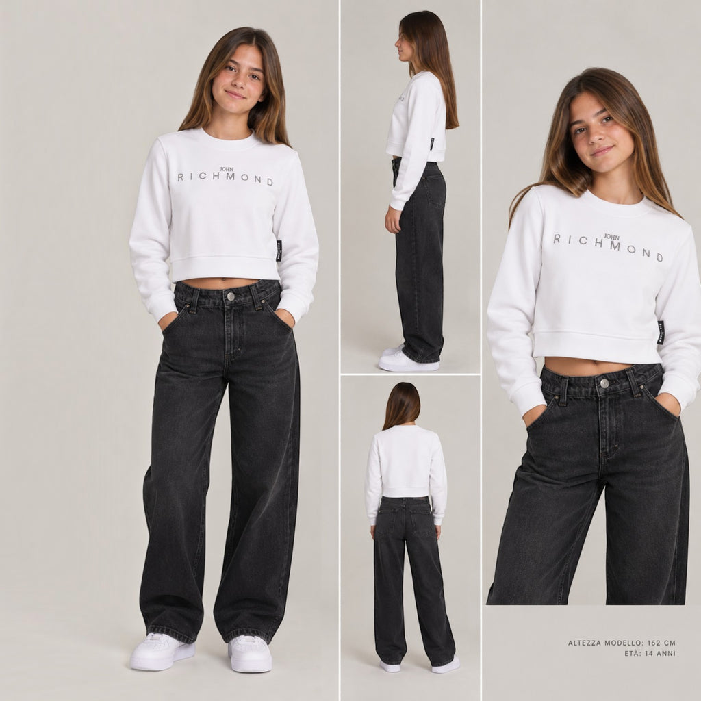 Felpa girocollo cropped con logo Richmond e strass frontali