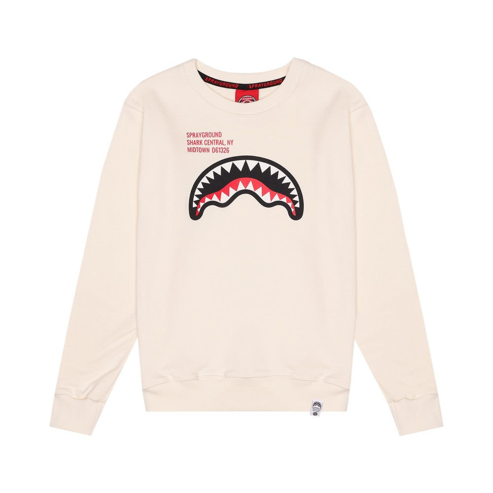 Felpa Sprayground Avorio con Stampa Shark Mouth Frontale SPY1386IVO
