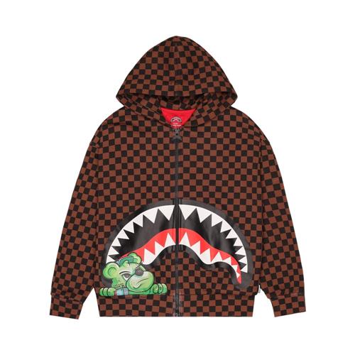 Felpa Zip con Cappuccio Sprayground Marrone con Grafica Shark Mouth SPY1393EBRB