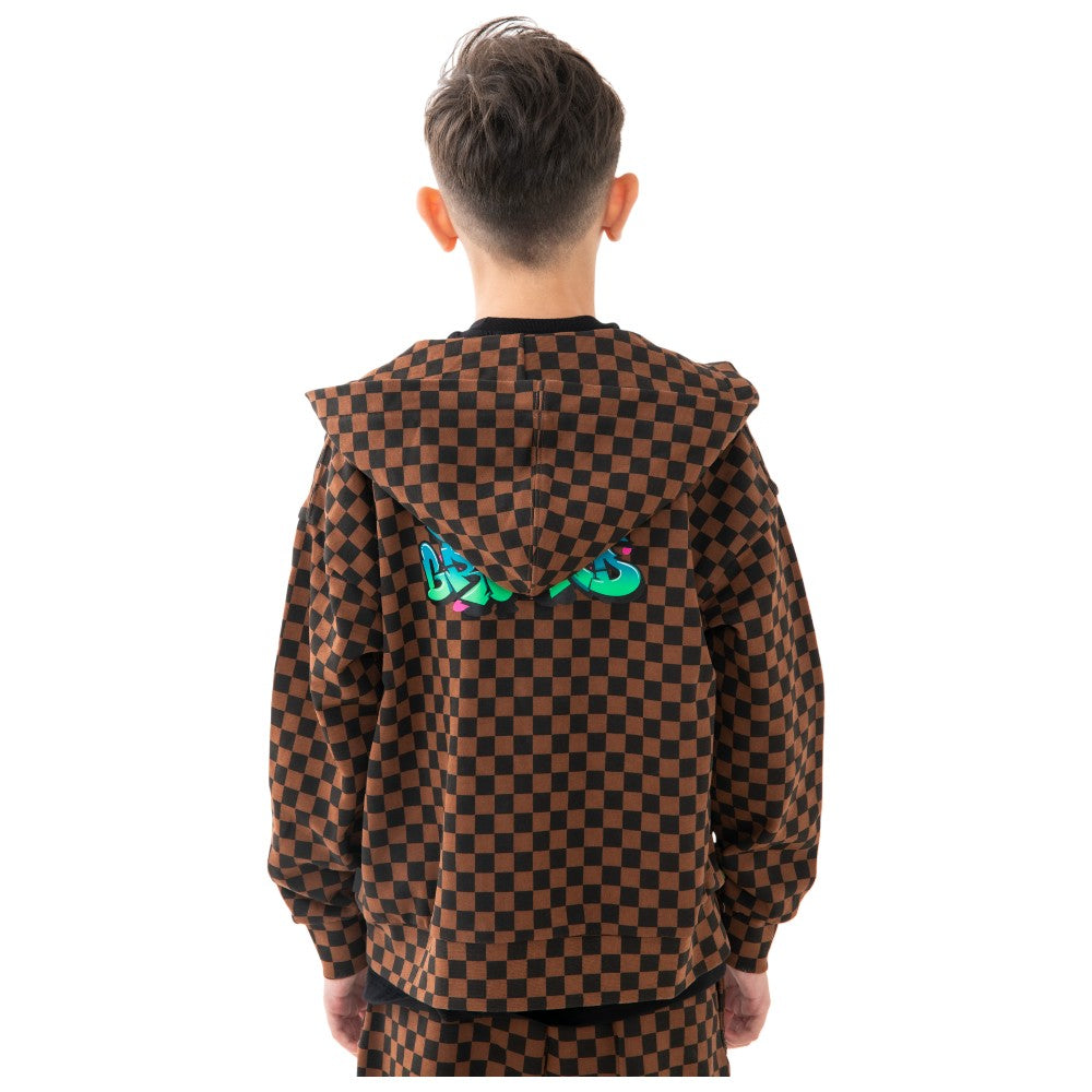Felpa Zip con Cappuccio Sprayground Marrone con Grafica Shark Mouth SPY1393EBRB