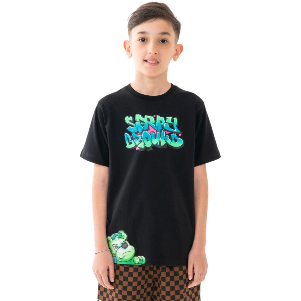 T-shirt Sprayground Nera con Stampa Jungle Bears Multicolor SPY1396BLKr