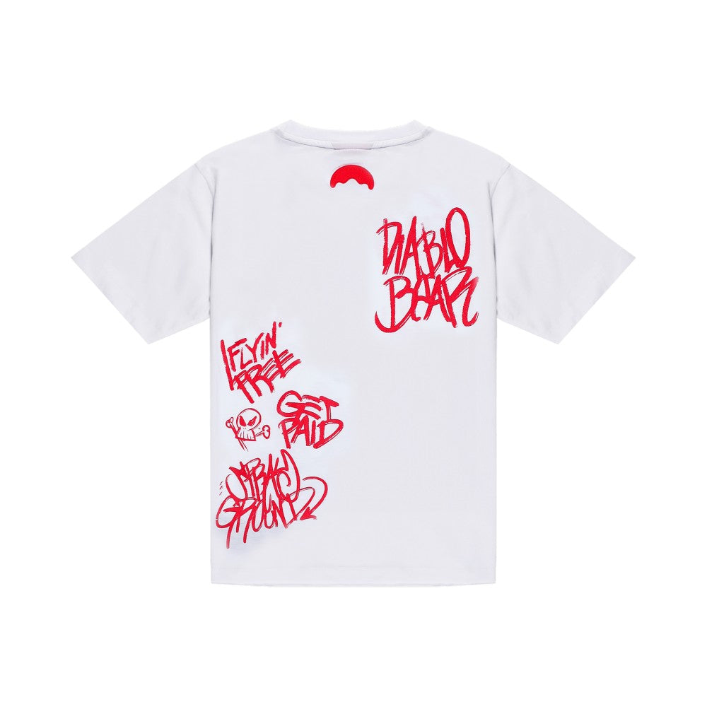 T-shirt Sprayground Bianca con Graffiti e Teddy Print SPY1399WHT