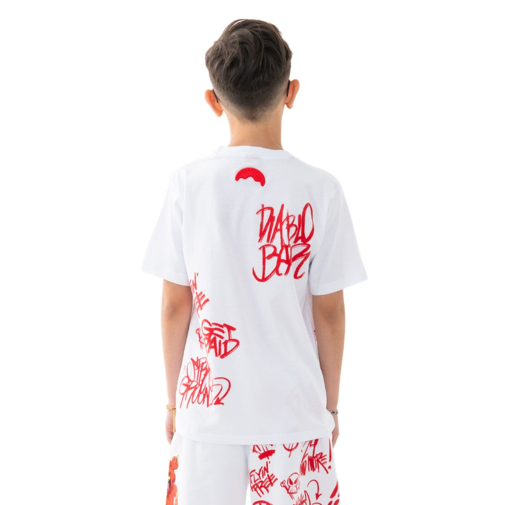T-shirt Sprayground Bianca con Graffiti e Teddy Print SPY1399WHT