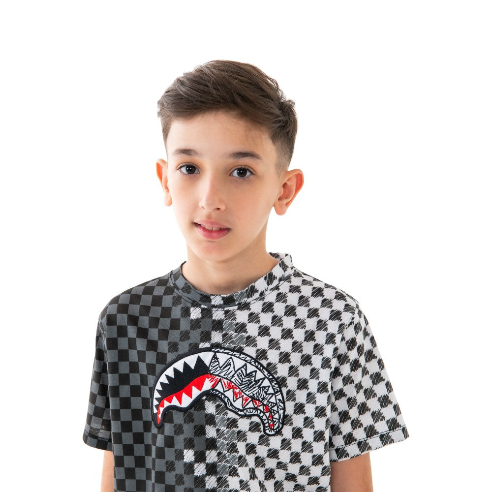 T-shirt Sprayground Grey Check con Shark Mouth SPY1410