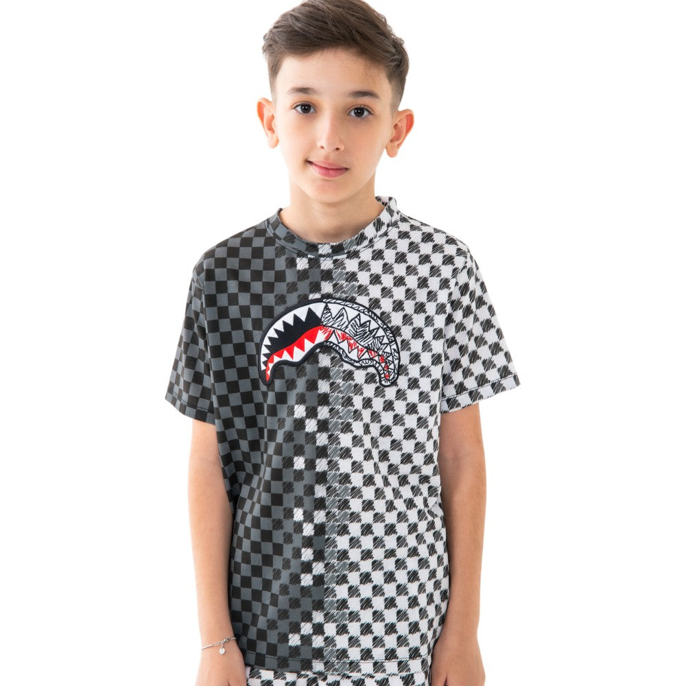 T-shirt Sprayground Grey Check con Shark Mouth SPY1410