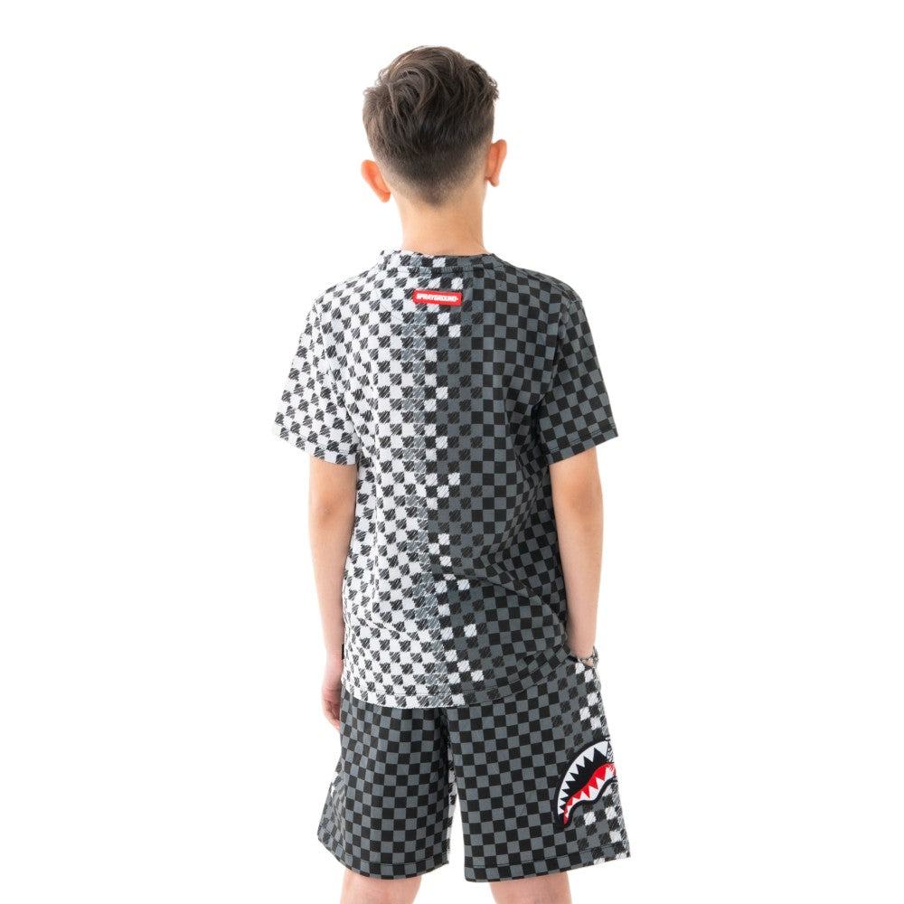 T-shirt Sprayground Grey Check con Shark Mouth SPY1410