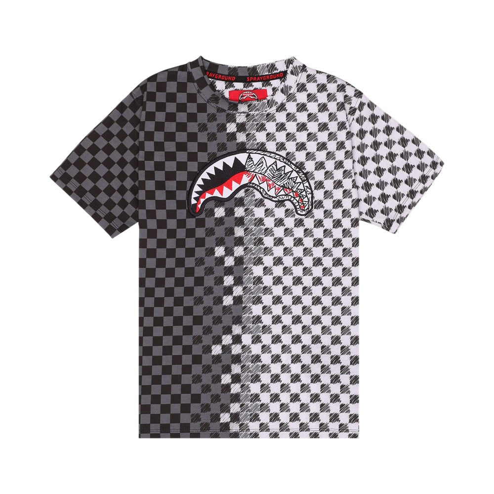 T-shirt Sprayground Grey Check con Shark Mouth SPY1410