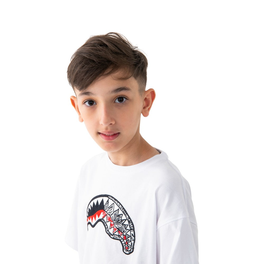 T-shirt Sprayground Bianca con Stampa Shark Mouth Frontale SPY1413WHT