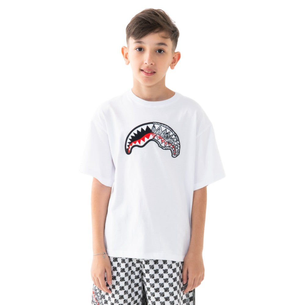 T-shirt Sprayground Bianca con Stampa Shark Mouth Frontale SPY1413WHT