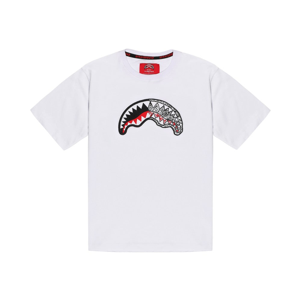 T-shirt Sprayground Bianca con Stampa Shark Mouth Frontale SPY1413WHT