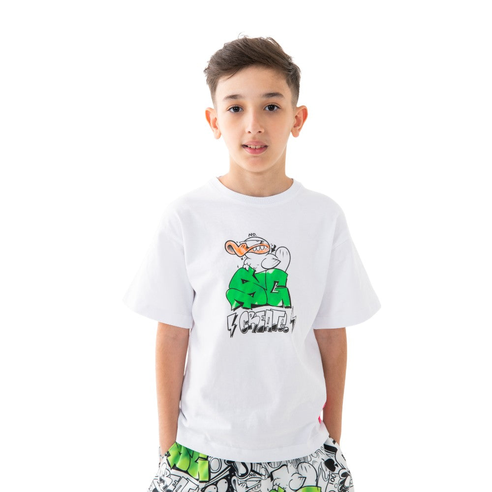 T-shirt Sprayground Bianca con Grafica Frontale Multicolor SPY1414WHT