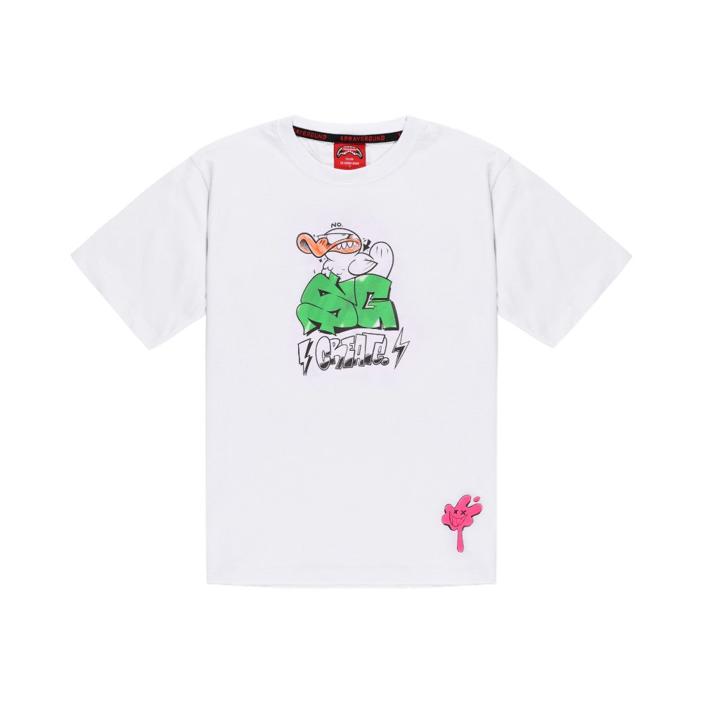 T-shirt Sprayground Bianca con Grafica Frontale Multicolor SPY1414WHT