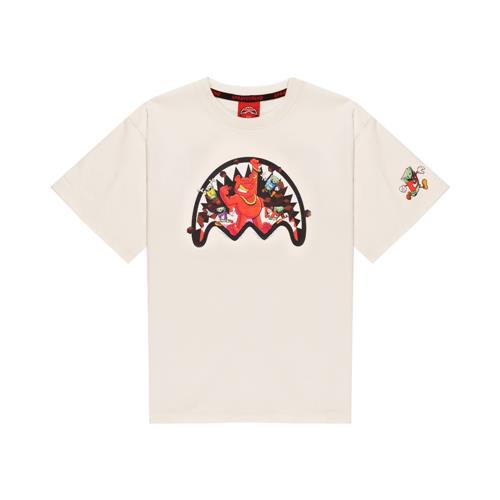 T-shirt Sprayground Avorio con Stampa Shark Mouth Decorata SPY1423IVO