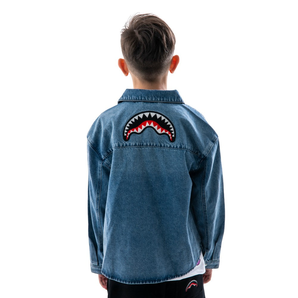 Camicia Sprayground Denim Blu con Tasche Frontali e cappuccio nero SPY1445BLUE
