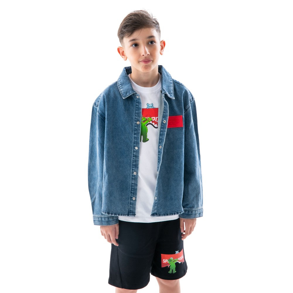 Camicia Sprayground Denim Blu con Tasche Frontali e cappuccio nero SPY1445BLUE