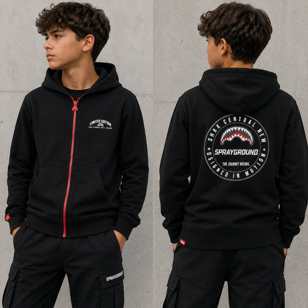 Felpa Sprayground Junior Nera con Zip Shark Central SPY1486BLK
