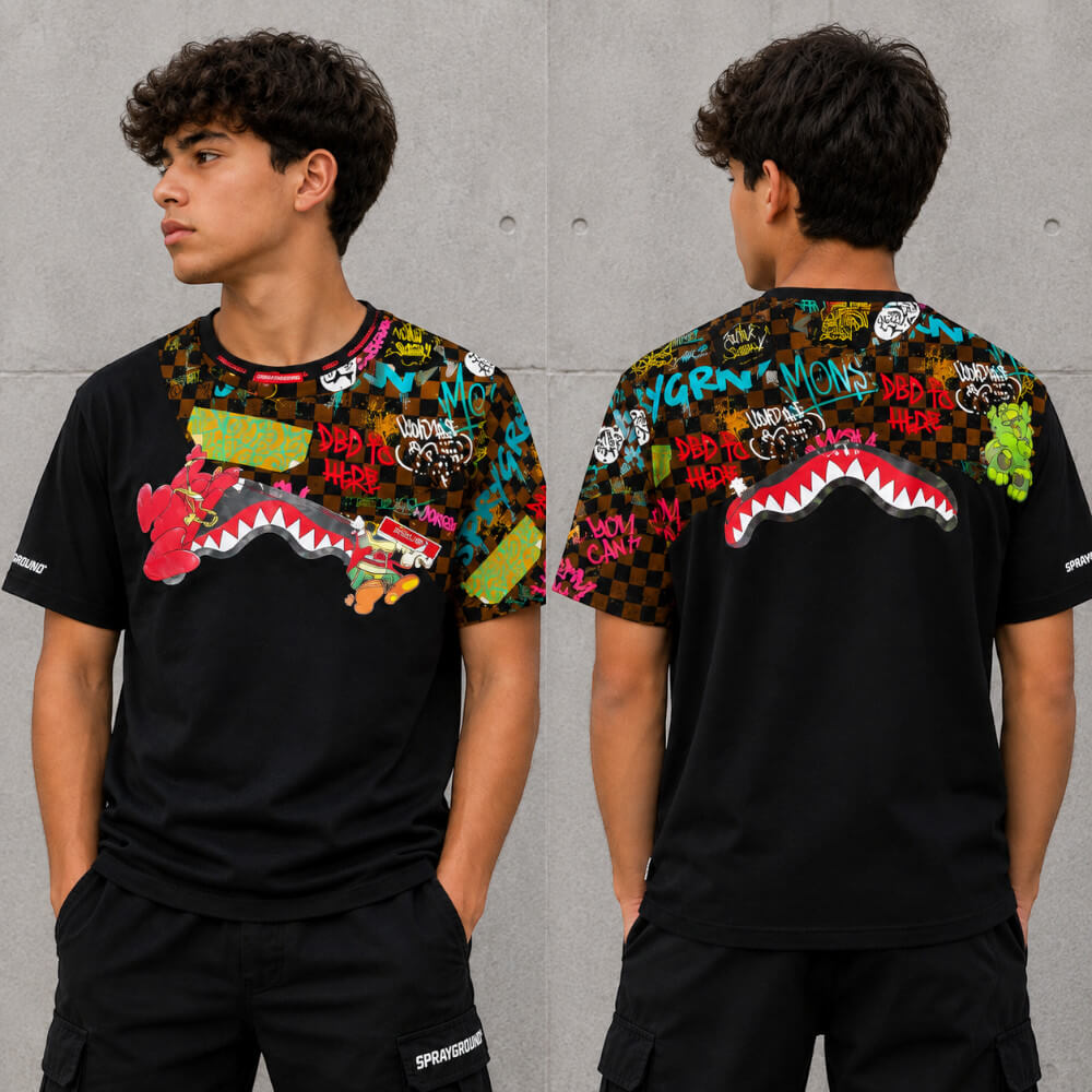 T-shirt Sprayground Junior Nera Hang In There Graffiti SPY1504BLK