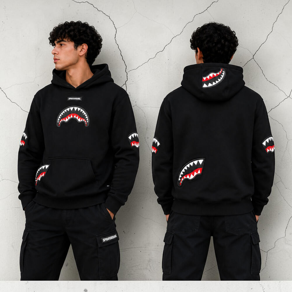 Felpa Sprayground Junior Nera All Shark Patches SPY1524GBLK