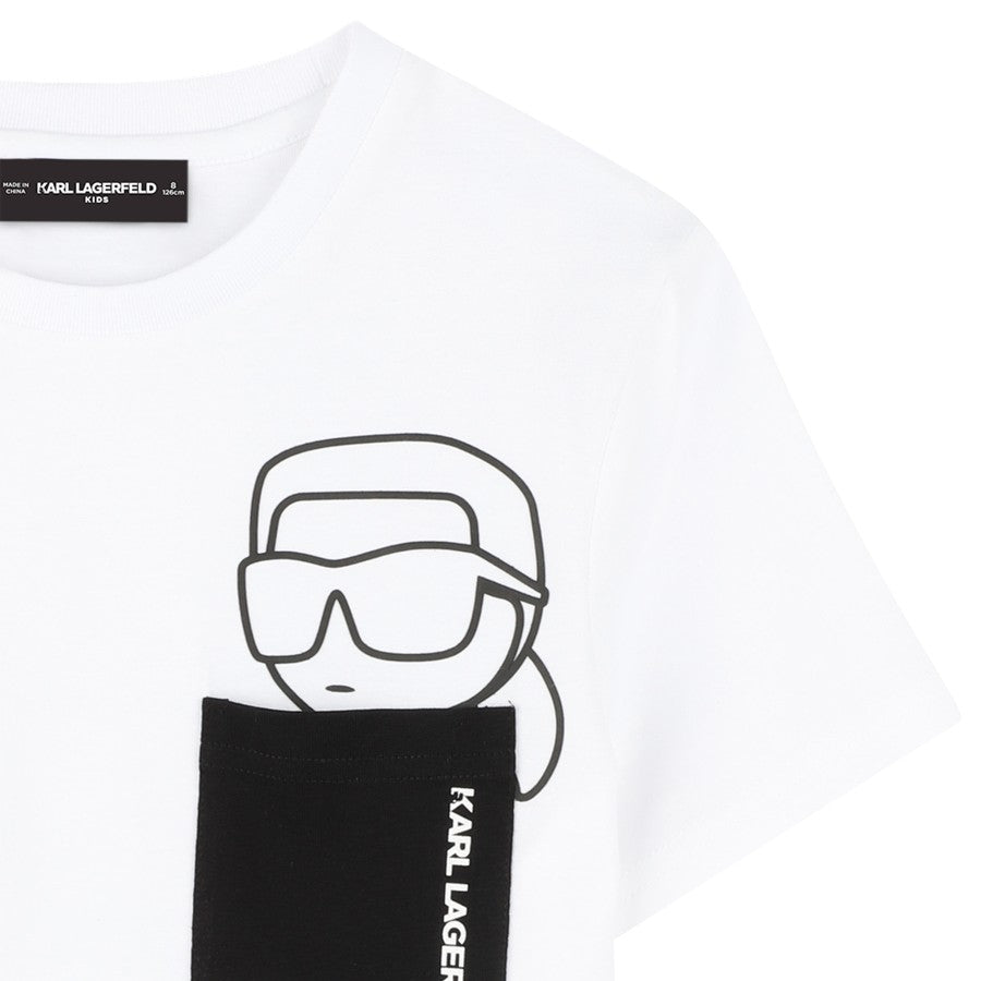 T-shirt KARL LAGERFELD Ragazzo White con taschino nero –  G30423