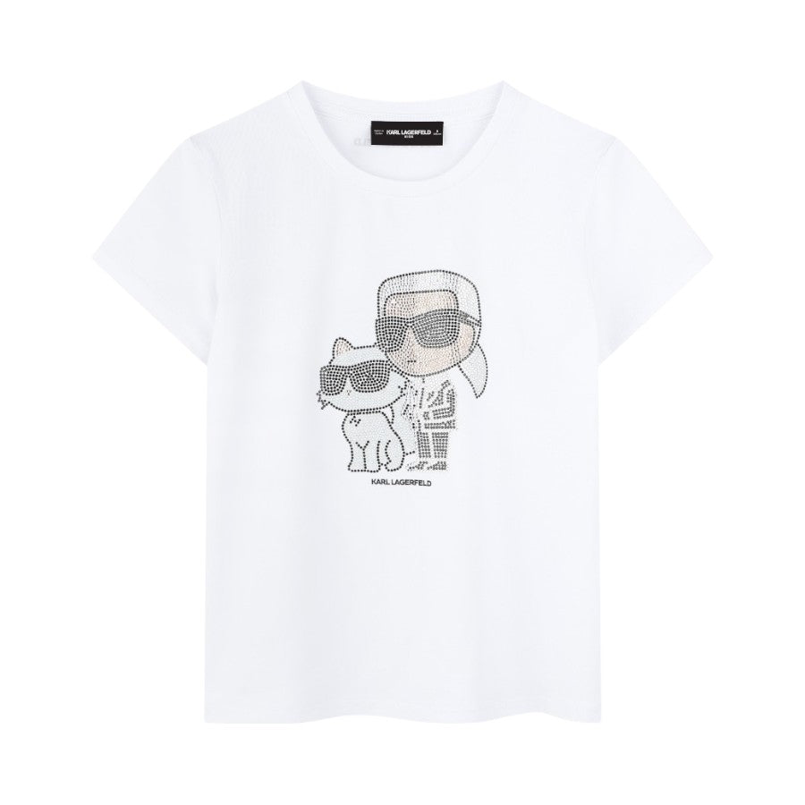 T-shirt KARL LAGERFIELD Bambina-Ragazza Bianco stampa strass – G30489