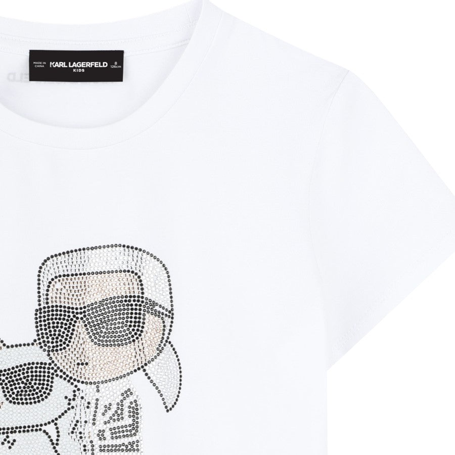 T-shirt KARL LAGERFIELD Bambina-Ragazza Bianco stampa strass – G30489