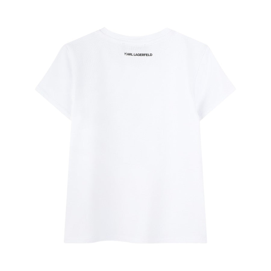 T-shirt KARL LAGERFIELD Bambina-Ragazza Bianco stampa strass – G30489
