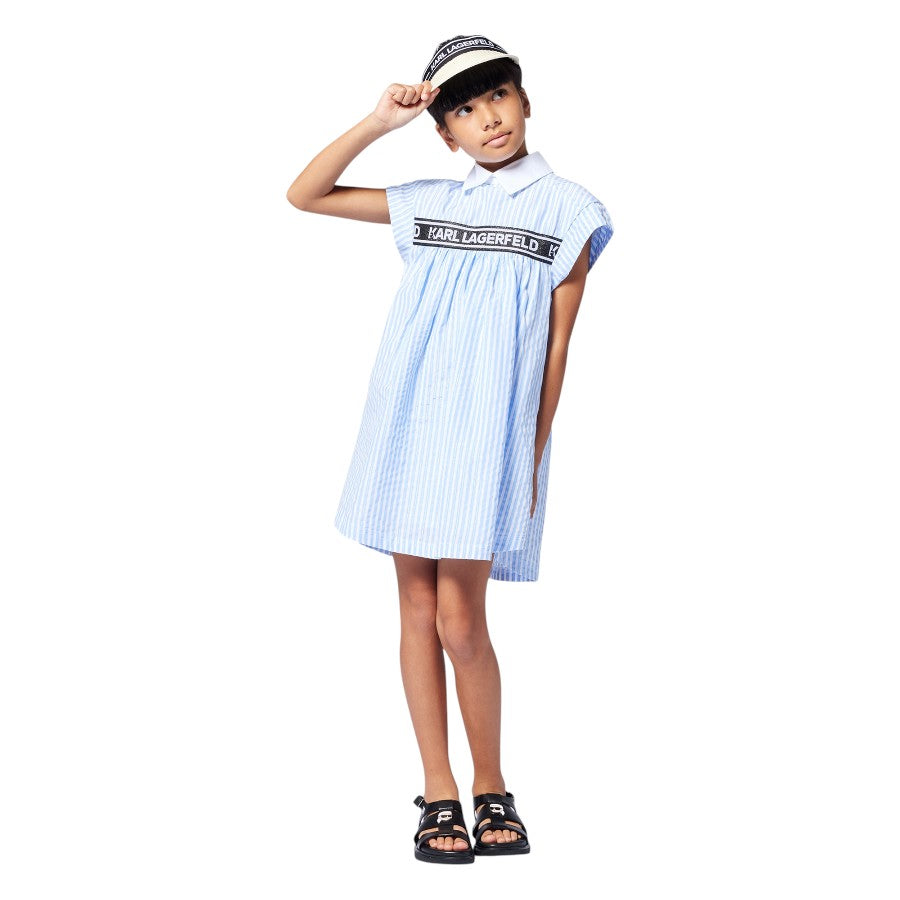 Abito KARL LAGERFELD Bambina-Ragazza Bianco a righe Azzurre – G30496