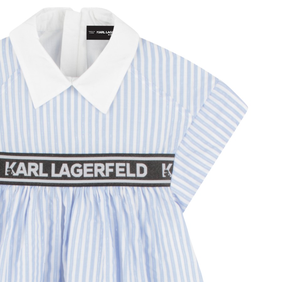 Abito KARL LAGERFELD Bambina-Ragazza Bianco a righe Azzurre – G30496
