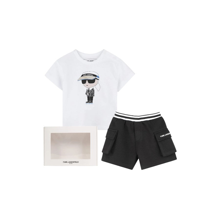 Completo KARL LAGERFELD Bambino t-shirt bianco + bermuda nero – art. G30502