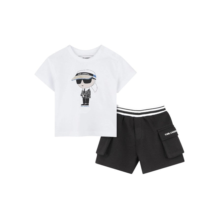 Completo KARL LAGERFELD Bambino t-shirt bianco + bermuda nero – art. G30502
