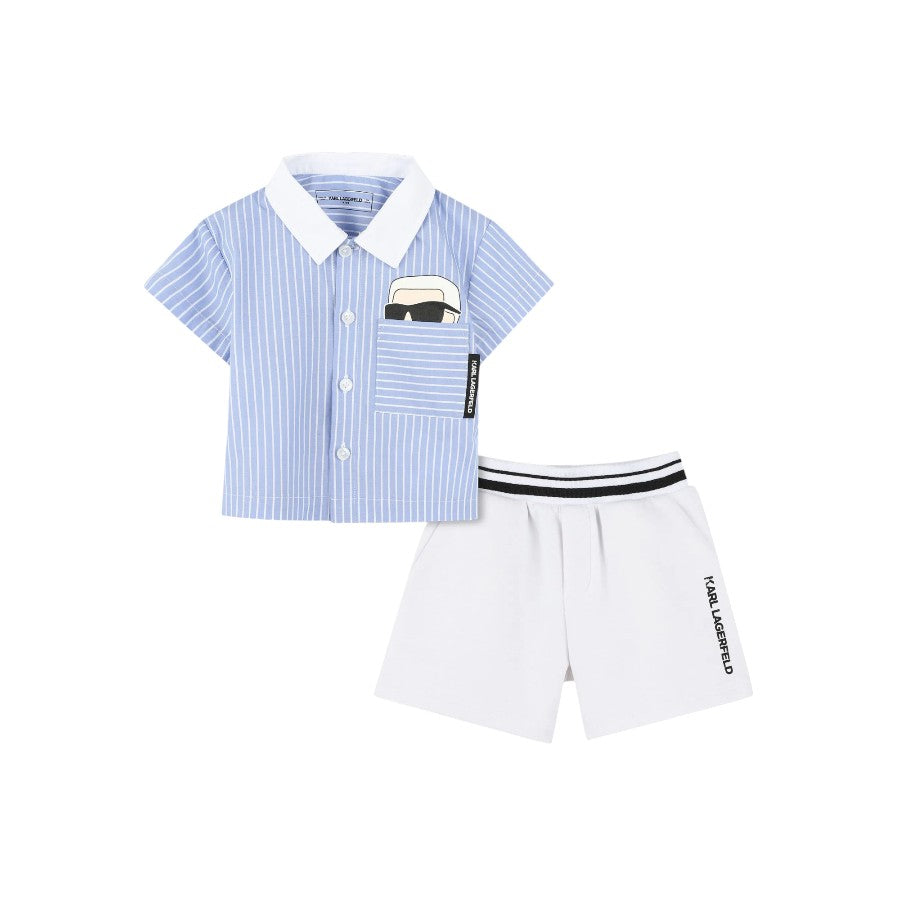 Completo KARL LAGERFELD Bambino Camicia Cielo + Bermuda Bianco – G30507