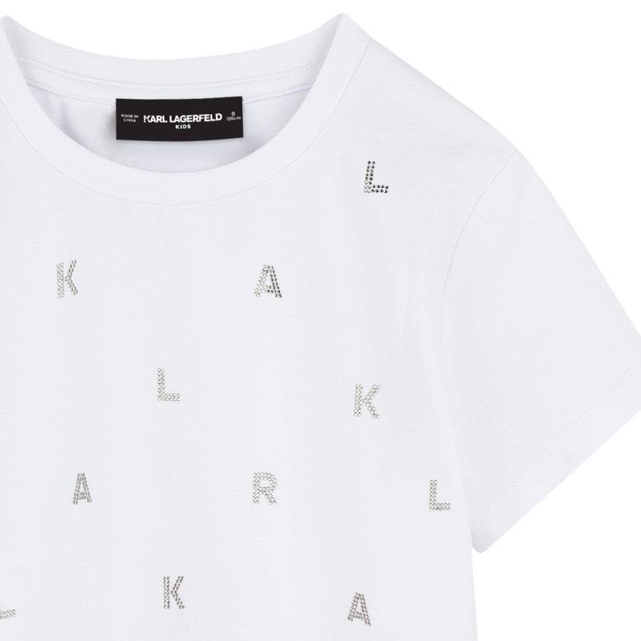 Maxi T-Shirt KARL LAGERFELD Bambina-Ragazza Bianco loghi strass – Z30571